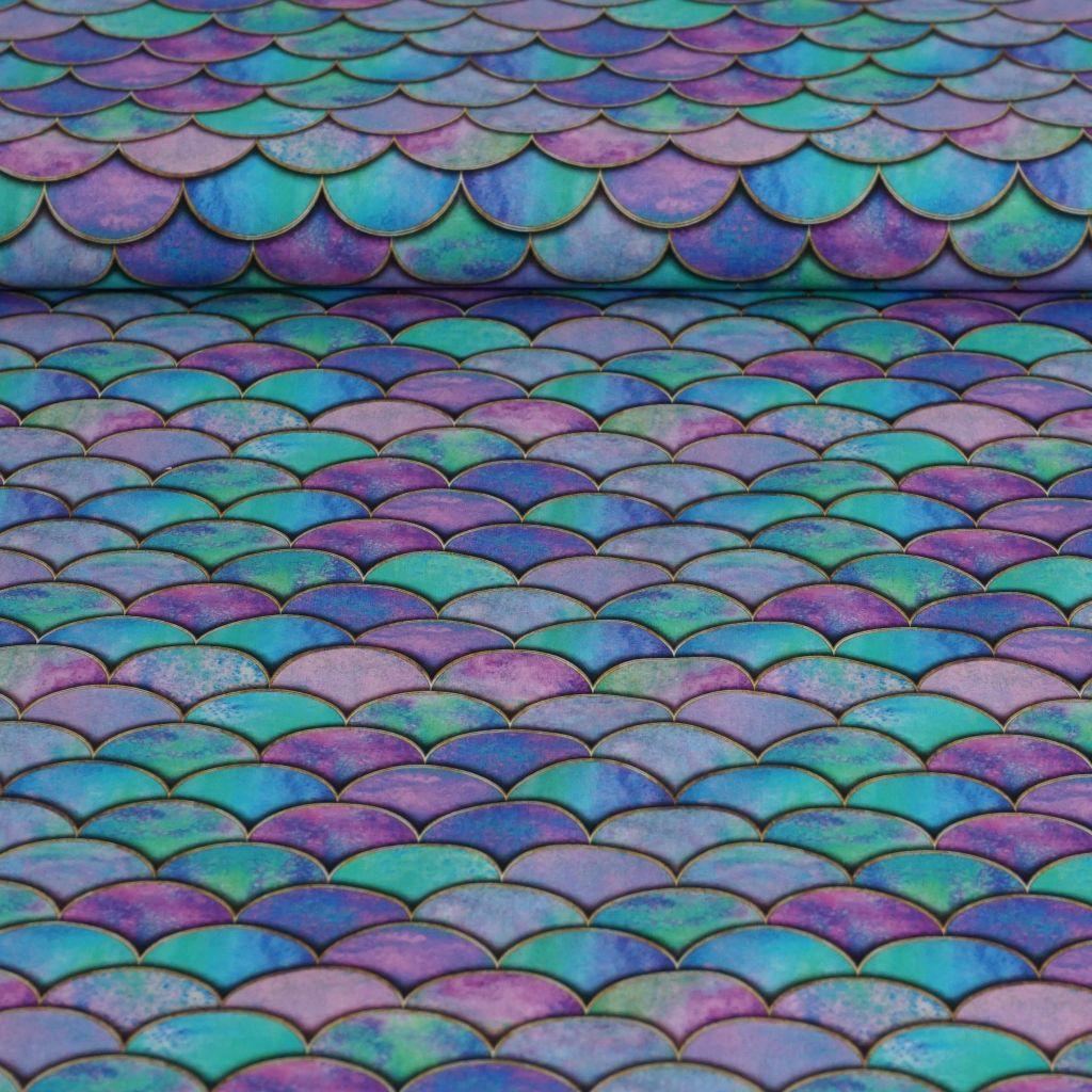 Baumwollstoff Motivdruck Meerjungfrau Schuppen türkis lila